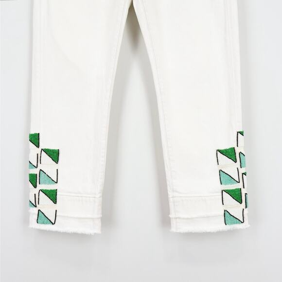 Levi's Made & Crafted Slim Crop Hand Beaded Straight Leg Jean In White Size 30 - Picture 5 of 10